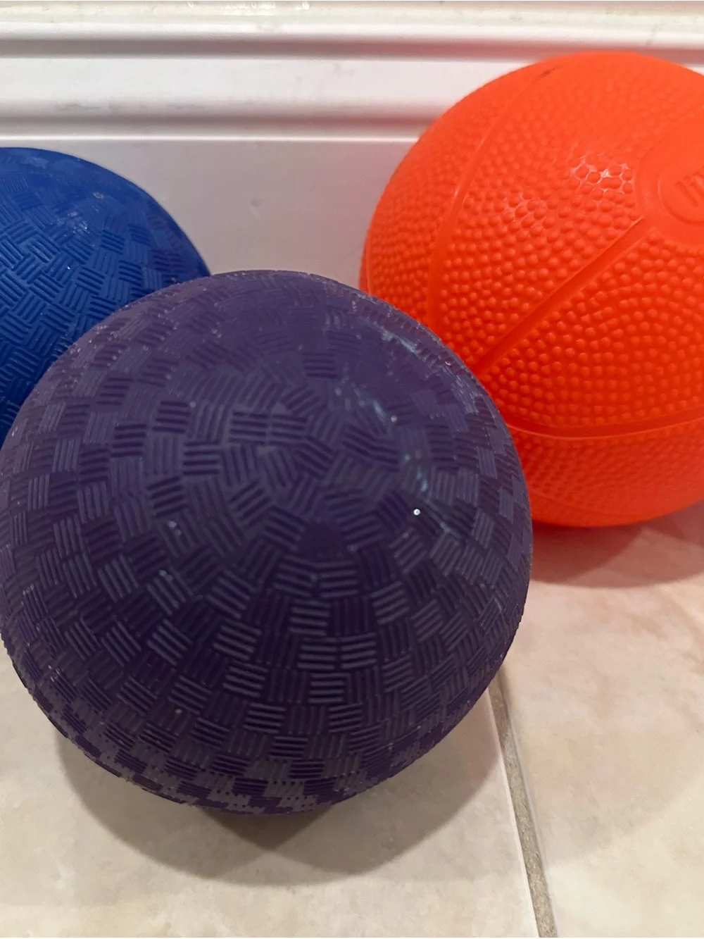 Set of Four Colorful Rubber Playground Balls - Orange, Blue, Pink, Navy Catch